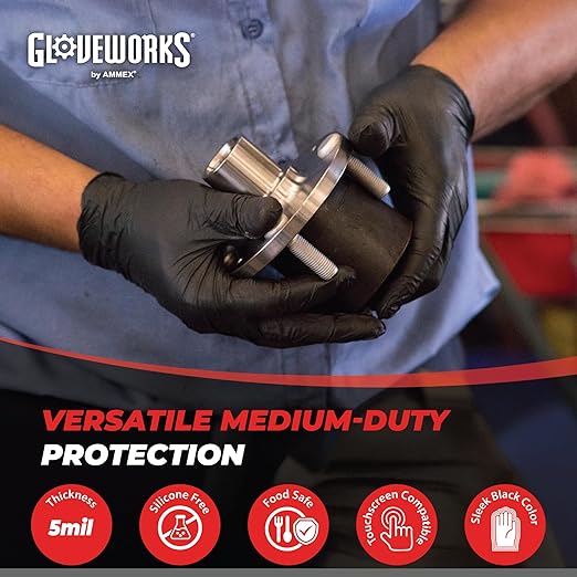 GLOVEWORKS XXL Black Nitrile Gloves for Cooking, Food Prep, Disposable, 5 Mil, For Professional Cleaning, 2 Cases of 1000