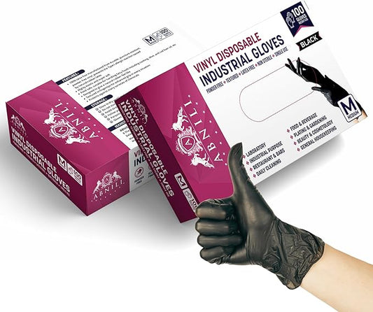 Black Disposable Gloves, Black Vinyl Gloves, 4.5-Mil, Latex Free, Powder Free for Cooking, Cleaning & Food Prep