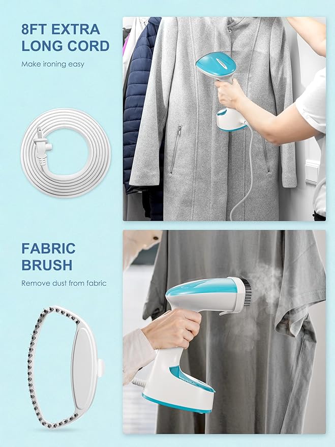 Reemix Steamer for Clothes, Folding Handheld Design Garment Wrinkles Remover, 20g/min Strong Penetrating Steam, 25-Sec Fast Heat-up, for Home, Office and Travel (Crystal Blue)