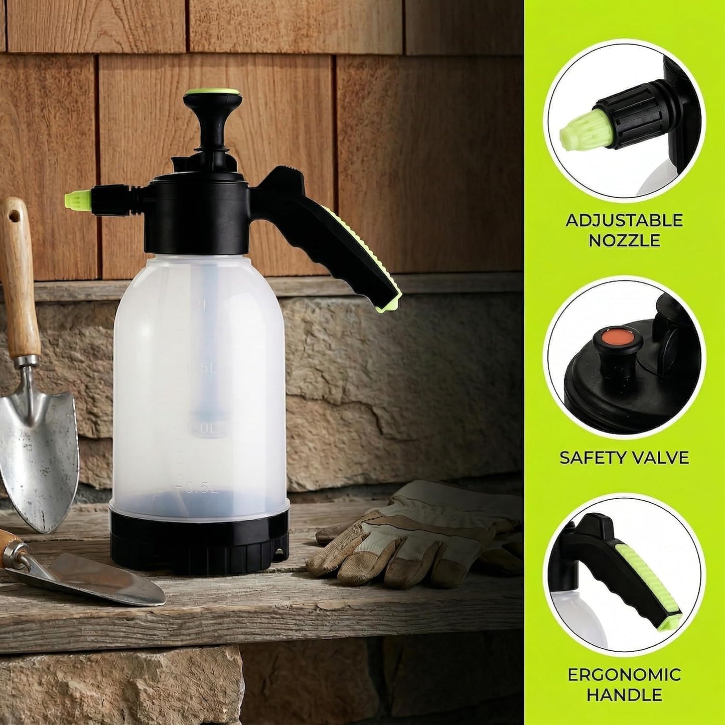 Garden Sprayer 0.5 Gallon (2-Pack) – Pump Pressure Hand Sprayer with Adjustable Nozzle & Safety Valve