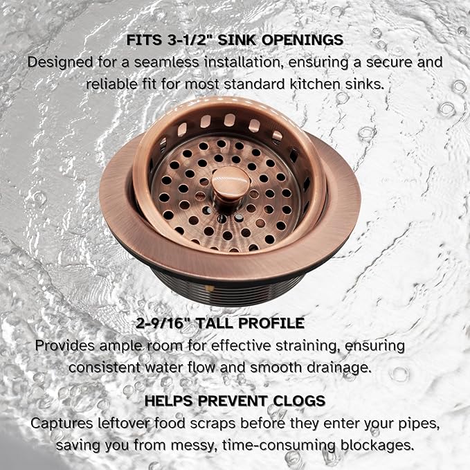 Westbrass R214-11 3-1/2-Inch Large Post Style Kitchen Sink Basket Strainer, Antique Copper