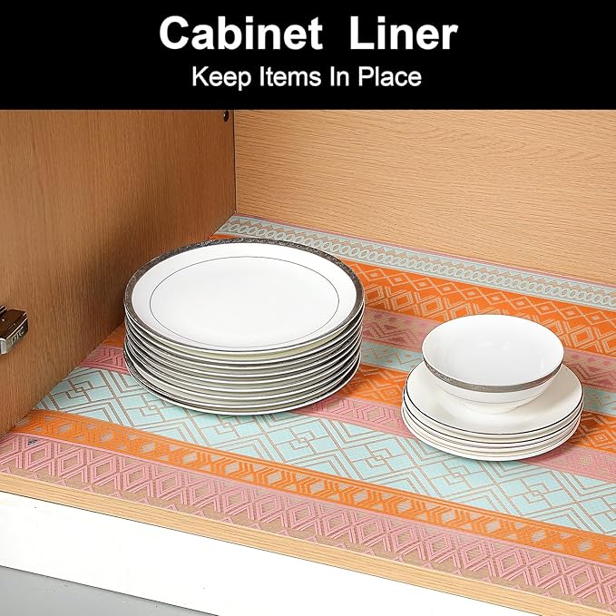 Cooyes Shelf Drawer and Cabinet Liner, Washable Oil-Proof Shelf Liners for Kitchen Cabinets, Shelves, Refrigerator, Non-Adhesive Drawers Mats（17.5" W x 360" L）
