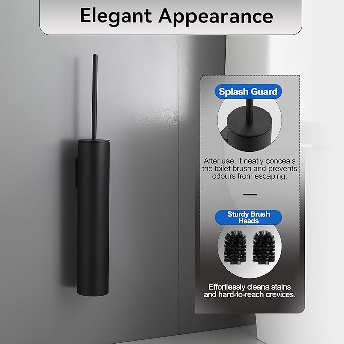 Wall Mounted Matte BlackToilet Brush with Holder,Durable Cleaning Toilet Bowl Brushes with Holders