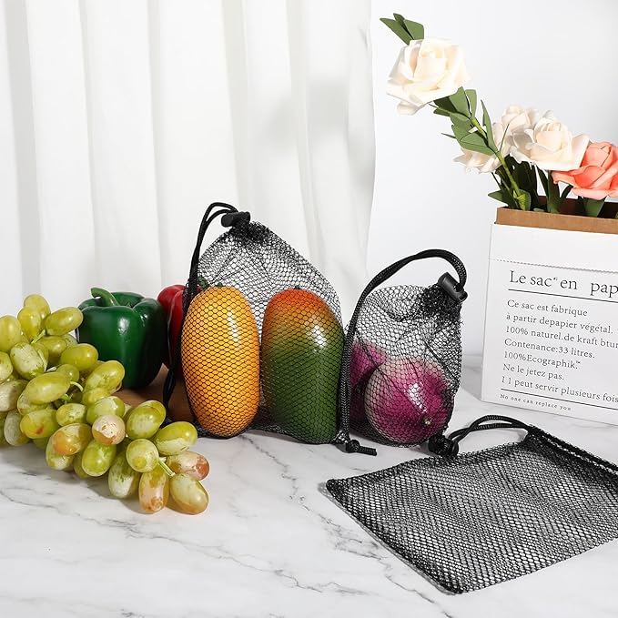 5 Pcs Small Mesh Bags, Small Mesh Drawstring Bag Storage Bag Laundry Meshs Bags for Gifts Scallop BagsMesh with Cord Lock Closure for Kitchen Jewelry Toys Gifts Wedding (Black,5.9 X 7.8 Inch) (5)