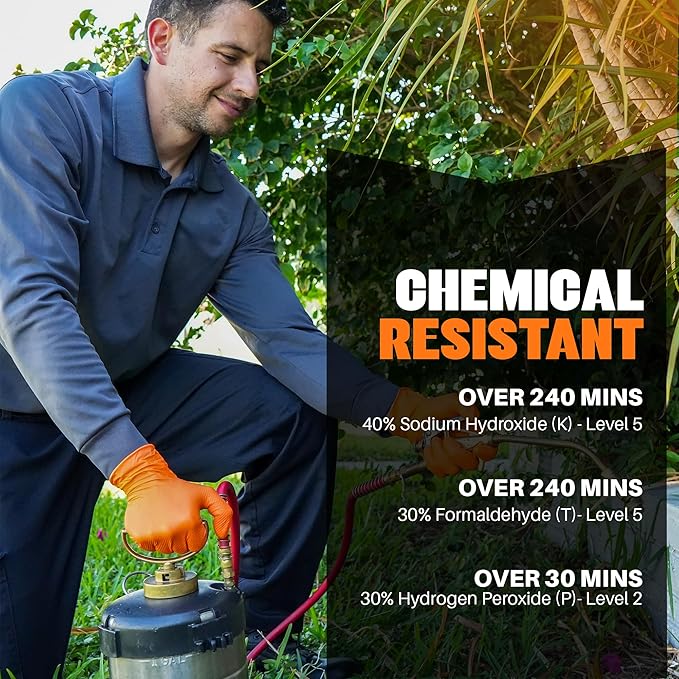 Herkules Grip Heavy Duty 8Mil Orange Nitrile Gloves,3D Raised Diamond Texture-Latex & Powder Free-Industrial, Mechanic (2, X-Large)