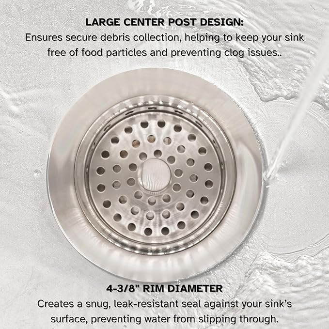 Westbrass R214-20 3-1/2-Inch Large Post Style Kitchen Sink Basket Strainer, Stainless Steel