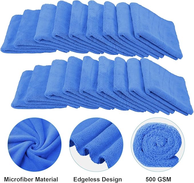 Shimeyao 30 Pcs 12 x 16 Inch Edgeless Microfiber Plush Towels for Cars Detailing Drying Wash Polishing Absorbent Cleaning Cloths, 500 GSM