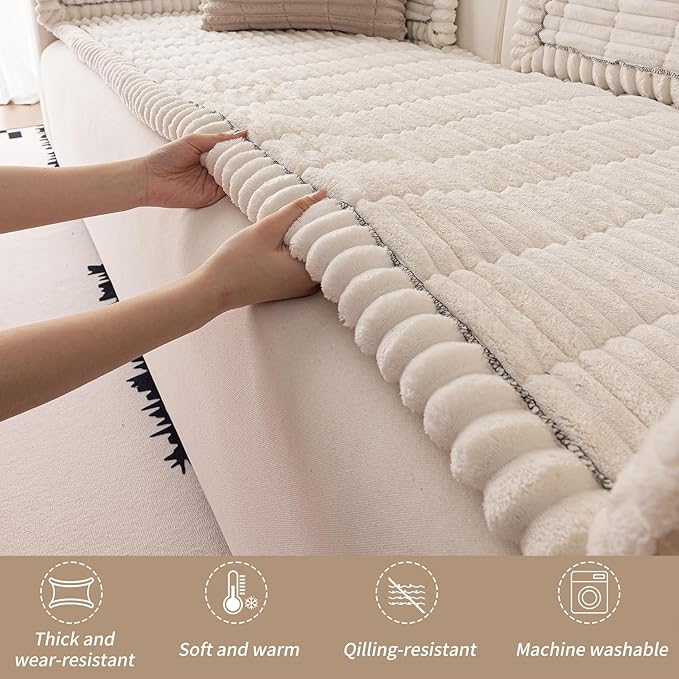 Couch Cover for Dogs Washable,Non Slip Fuzzy Durable Couch Covers for 3 Cushion Sofa Pet Friendly Sofa Cover Dog Thick Soft Slipcovers Protector Couches Mat Bed (White, 27.6" x 59"/70 x 150cm)