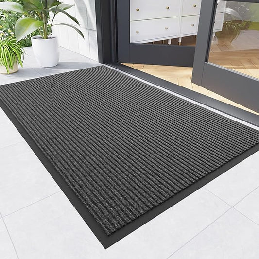 Front Door Mat, 2' x 6' Heavy Duty Indoor Outdoor Welcome Mat for Entryway, Commercial Entrance, Low Profile, Non-Slip, Durable Rubber Backing for Patio, Home