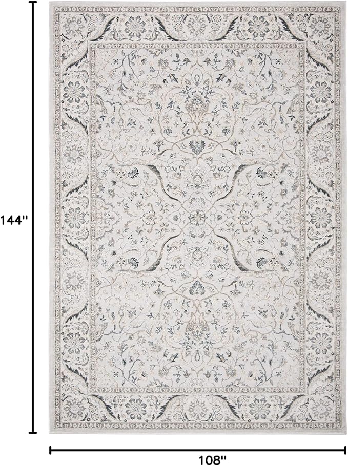 SAFAVIEH Isabella Collection Area Rug - 9' x 12', Light Grey & Cream, Oriental Design, Non-Shedding & Easy Care, Ideal for High Traffic Areas in Living Room, Bedroom (ISA912F)