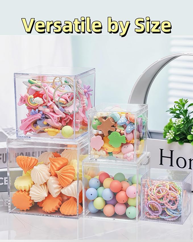 Clear Acrylic Storage Box Set, 18 Pack Small Plastic Containers with Lids, 3 Sizes for Jewelry, Rocks, Specimens & Candy, Mini Square Cubes for Party Favors & Collectibles (3.15"/2.36"/1.7")