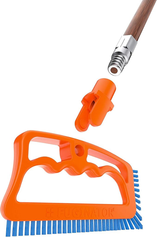 Fuginator Scrub Brush for Tile & Grout: Stiff Nylon Bristle Scrubbing Brush & Handle Connector - Bathtub / Shower Scrubber for Floor Joints & Seams - Cleaning Brushes & Supplies for Bathroom & Kitchen