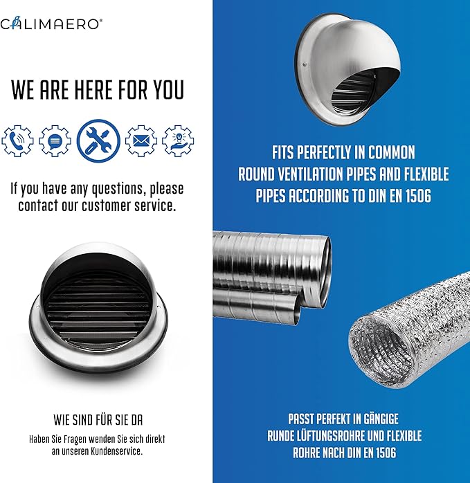 calimaero® KWG 6 inch Round Stainless Steel Outdoor Dryer Vent Covers Ventilation Grill Hood with Rubber Seal Fits only with Metal Ducts