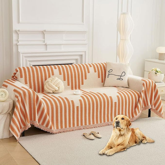 HAOMAIJIA Boho Sofa Covers Couch Covers for 3 Cushion Couch Sofa Pet Friendly Soft Thick Non Slip Couch Cover for Dogs Washable Sectional Couch Covers L Shape Furniture Protector (Orange, 71"x134")