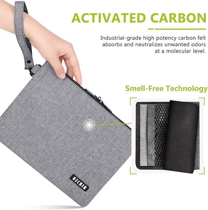 OZCHIN Smell Proof Bag Travel Storage Case Activated Charcoal Pouches Durable Odorless Medicine Organizer (Grey, 11 x 8 inches)
