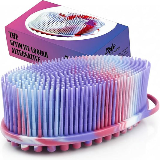 Avilana Premium Silicone Body Scrubber -Trusted Since 2017 - SGS Certified Food Grade Dual Sided Bath Brush, Quick-Dry Exfoliating Loofah Alternative, Massage Brush Sensitive Skin Women Men