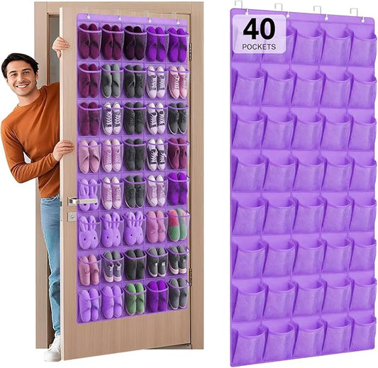 40-Pocket Over the Door Shoe Organizer - Large Mesh Pocket Hanging Shoe Organizer,Behind the Door Shoes Storage Holder Hanger