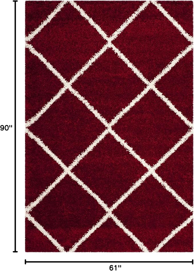 SAFAVIEH Hudson Shag Collection Area Rug - 5'3" x 7'6", Red & Ivory, Modern Trellis Design, Non-Shedding & Easy Care, 2-inch Thick Ideal for High Traffic Areas in Living Room, Bedroom (SGH281R)