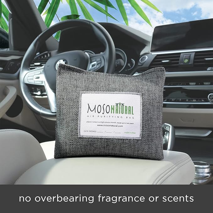 Moso Natural Scent-Free Odor Elimination Clean Car Set (1) Scent-Free Car Air Freshener Spray & (1) Moso Bamboo Charcoal Air Purifying Bag