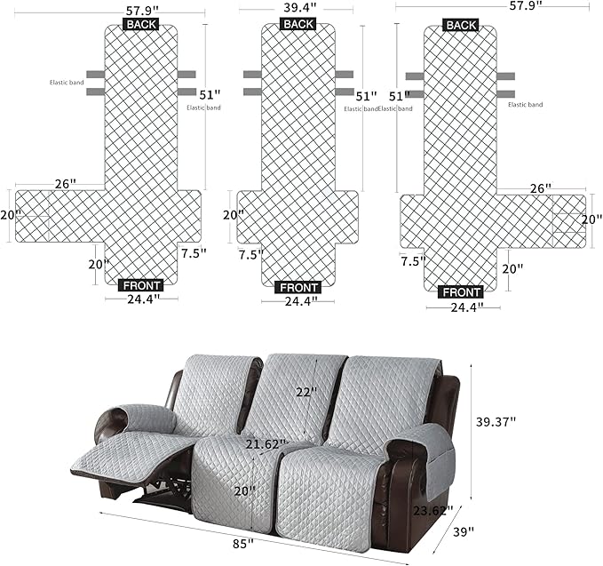 LUFEIJIASHI Non Slip Recliner Sofa Covers,Velvet Waterproof Recliner Couch Covers for 3 seat,Washable Reclining Couch Cover Furniture Protector for Dogs,Pets (Grey, 3 Seater)