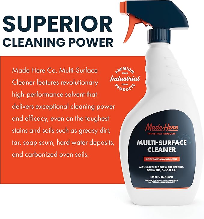 Multi-Surface Cleaner - Powerful, Safe, and Eco-Friendly Spicy Sandalwood Scented Formula for Counters, Walls, Ceramic, Glass, Plastic, and Most Metals
