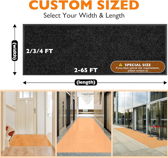 Custom Size Extra Large Front Door Mat, 4FT x 63FT Indoor Outdoor Entrance Commercial Floor Mat, Heavy Duty Dirt Trapper Doormat for Entryway Welcome Mat, Low Profile, Non-Slip, Waterproof