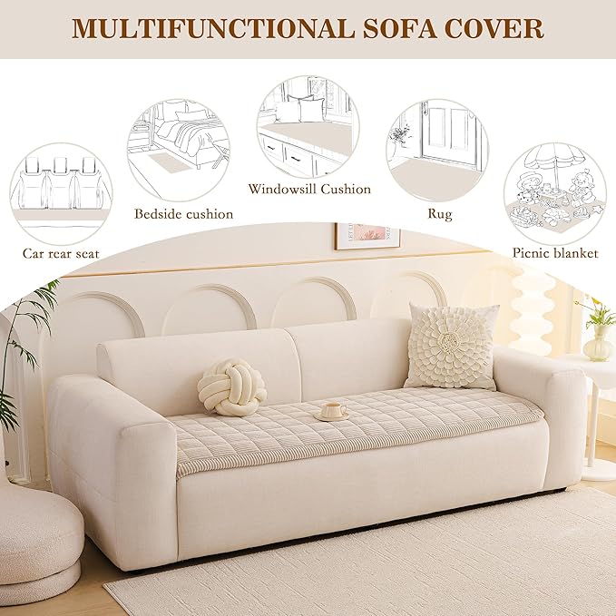MEETSKY Couch Cover for 3 Cushion Couch Sofa, Sofa Covers for Dogs Washable, Non-Slip Sofa Protector Pet Friendly Dog Mats for Couches Soft Furniture Covers, 27.6" x 82.7", Oatmeal