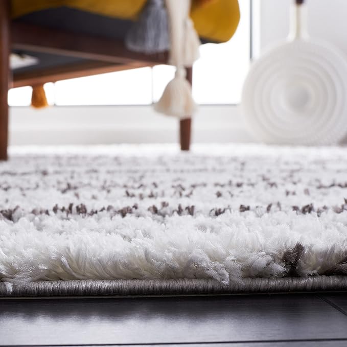SAFAVIEH Berber Shag Collection Runner Rug - 2'3" x 8', Grey & Dark Grey, Stripe Design, Non-Shedding & Easy Care, 1.25-inch Thick Ideal for High Traffic Areas in Living Room, Bedroom (BER565F)