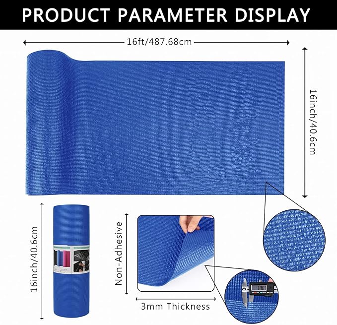 Foam Toolbox Liner Drawer Mat 1/8 Inch Thick X 16 Inch Wide X 16 Ft Long Blue, No Slip for Protecting Cabinet, Garage, Cart, Tool Box