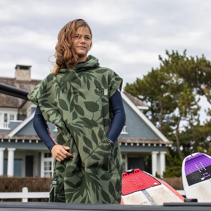 COR Surf Poncho Changing Towel Robe with Hood and Front Pocket | Thick Quick Dry Microfiber Wetsuit Poncho Towel for Surfing Beach Pool Swim (Medium, Kona)