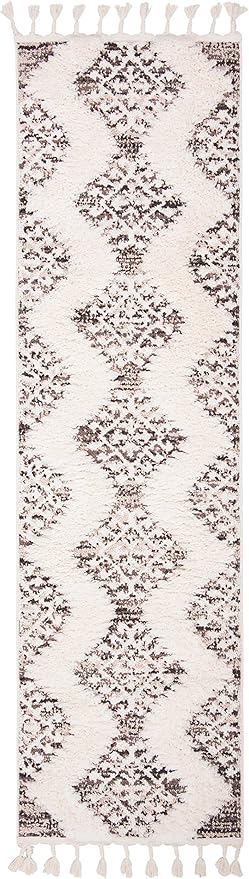 SAFAVIEH Moroccan Tassel Shag Collection Runner Rug - 2'3" x 10', Ivory & Brown, Boho Design, Non-Shedding & Easy Care, 2-inch Thick Ideal for High Traffic Areas in Living Room, Bedroom (MTS652A)