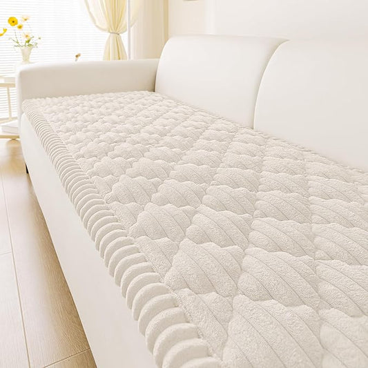 Smiry Pet Couch Cover for Dogs Washable, Non-Slip Fuzzy Couch Covers for 3 Cushion Sofa Pet Friendly, Soft Thick Furniture Protector Sofa Slipcover Mat for Dogs (White, 27.6" x 59")