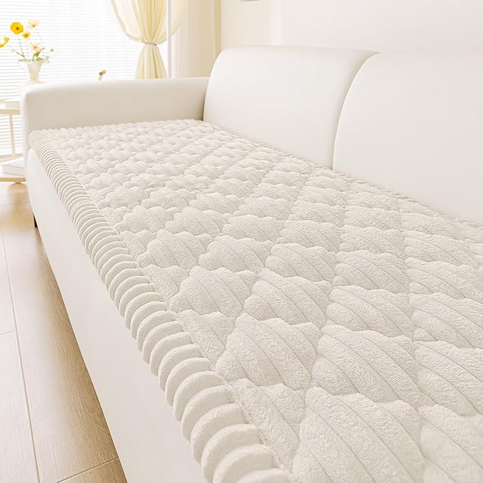 Smiry Pet Couch Cover for Dogs Washable, Non-Slip Fuzzy Couch Covers for 3 Cushion Sofa Pet Friendly, Soft Thick Furniture Protector Sofa Slipcover Mat for Dogs (White, 27.6" x 88")