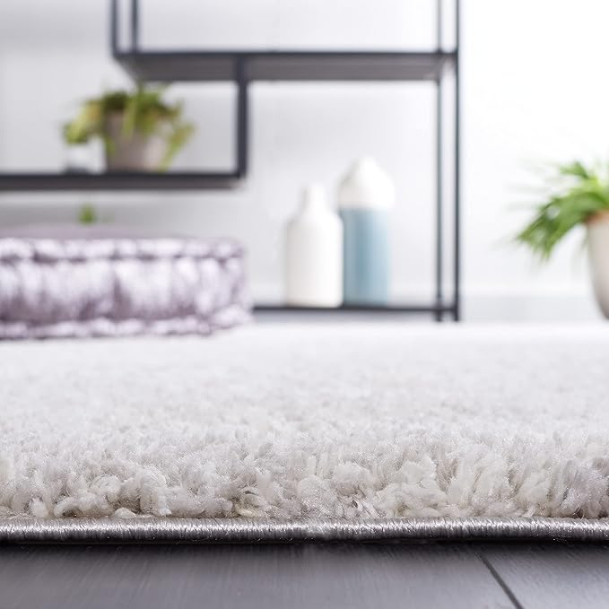 SAFAVIEH Berber Shag Collection Area Rug - 5'1" Square, Grey & Ivory, Modern Design, Non-Shedding & Easy Care, 1.2-inch Thick, Ideal for The Living Room, Bedroom, Dining Room (BER563G-5SQ)