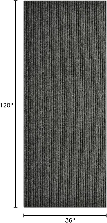 iCustomRug Ribbed Hallway Runner – 3'x10' Charcoal, Indoor/Outdoor, Non-Slip TPR Rubber Backing, Low-Profile All-Weather Carpet, Non-Shedding & Easy Care, Utility Rug Ideal for High Traffic Areas
