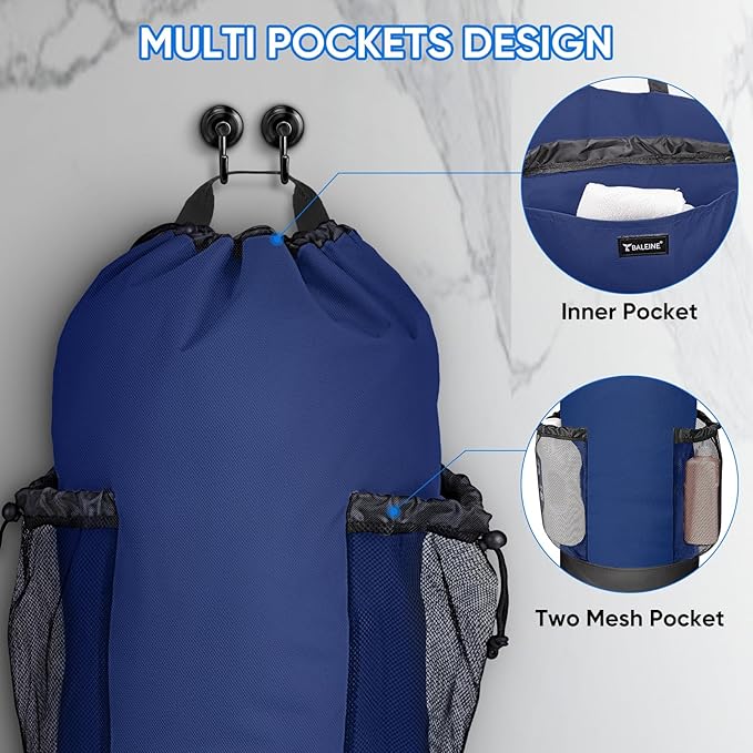 BALEINE 2PK 150L Laundry Bag Backpack, 900D Oxford Fabric Large Travel Laundry Bags with Shoulder Straps and 2 Mesh Pockets for College Dorm, Apartment, Laundromat (Navy, 150L)