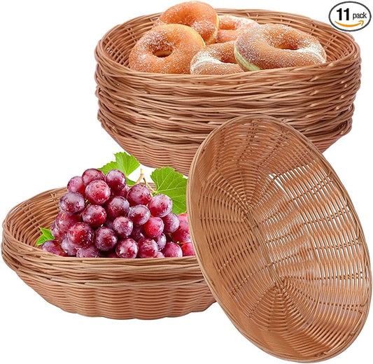 11 Inch Oval Poly Wicker Basket - Bulk, 11 Pack, Bread Serving Baskets for Home & Restaurant Use