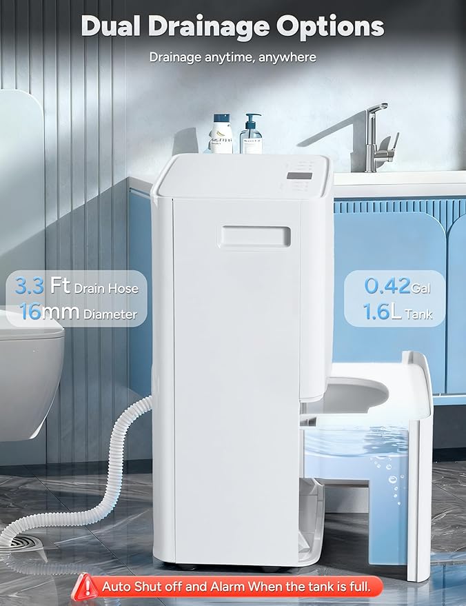 2500 Sq.Ft Dehumidifier for Home Basement 34 Pints Max - Smart WiFi Controlled Dehumidifier with Drain Hose Dry Clothes 24HR Timer 1.6L tank for RV Bedroom Bathroom Homelabs Office Large Room