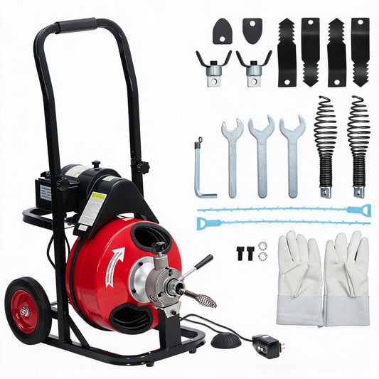 Drain Cleaner Machine 100FTx3/8'' Sewer Snake For 1.5 To 3 Pipes - Image 1
