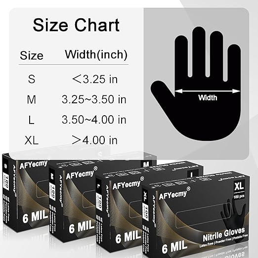 Disposable Nitrile Gloves, Chemical Resistant, Powder and Latex Free, Food Safe, Black Heavy Duty Gloves, 6 Mil, 1000 Count, Large