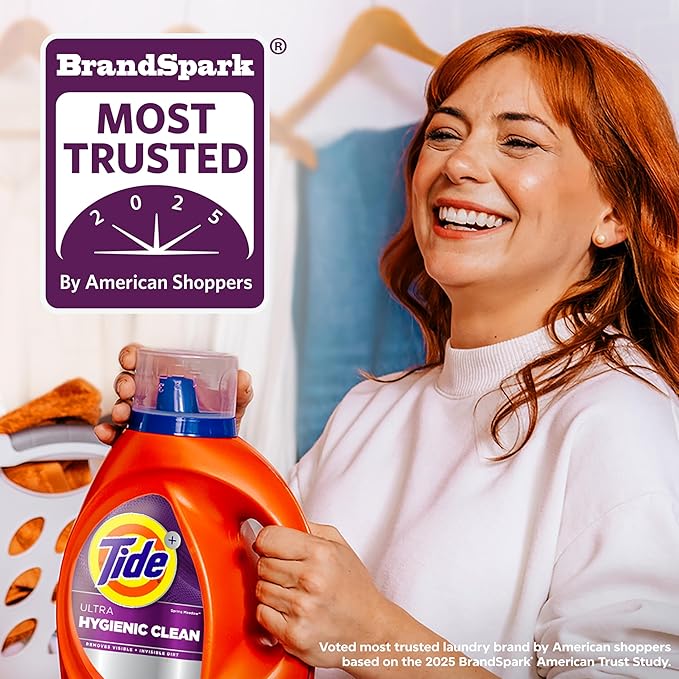 Tide Ultra Hygienic Clean Liquid Laundry Detergent, Spring Meadow Scent, 84 fl oz, 59 Loads, Removes visible and invisible dirt, Laundry Detergent Liquid