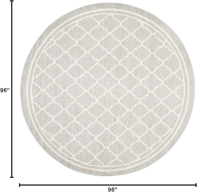 SAFAVIEH Amherst Collection Area Rug - 8' Round, Light Grey & Beige, Moroccan Trellis Design, Non-Shedding & Easy Care, Ideal for High Traffic Areas in Living Room, Bedroom (AMT422B)