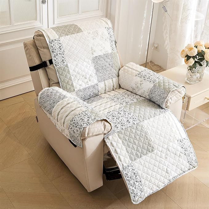 Cmfshape Skidproof Sofa Cover-Taupe Sofa Slipcover with Elastic Straps-Easy Fit Slip Cover-Patchwork Washable Furniture Protector for Pets and Kids(Recliner,Taupe)