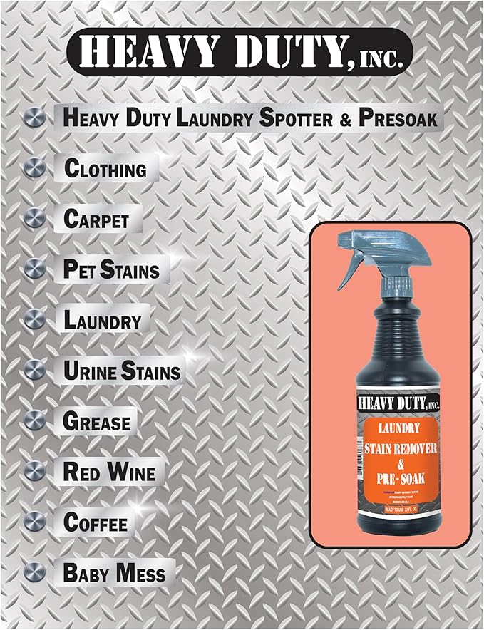 Heavy Duty Laundry Stain Remover & Pre-Soak Spray - 32 fl oz - Industrial Strength Fabric Spot Cleaner - Removes Oil, Blood, Urine, Pet, Grass, Sweat - Pre-Wash Treatment - Color Safe, Non-Bleach