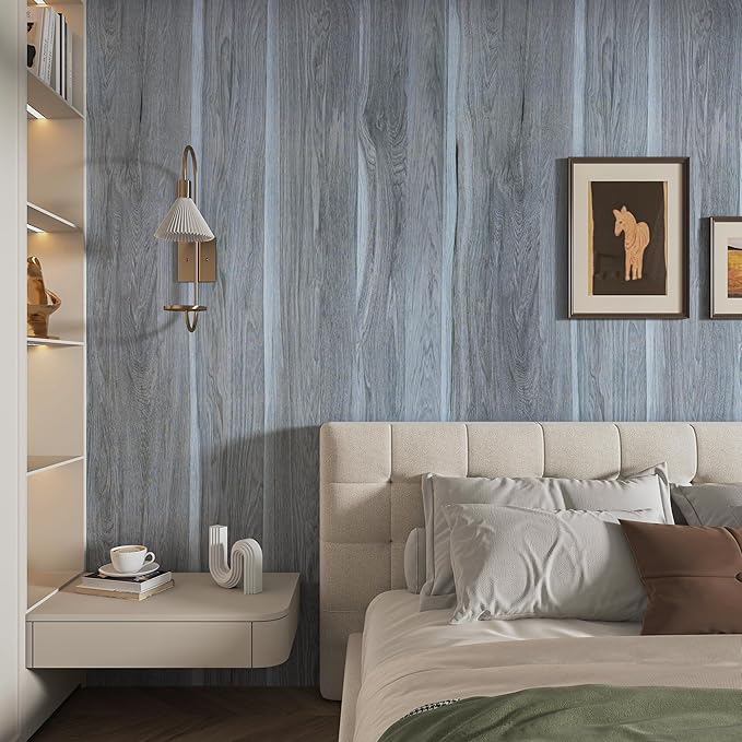 BOMENG Wood Grain Contact Paper Grey Wood Look Wallpaper Peel and Stick Countertop Covers with Air Guide Slot Design 31.5"x157.5" Kitchen Cabinet Wallpaper Vinyl Wrap Natural Wood Stickers Paper