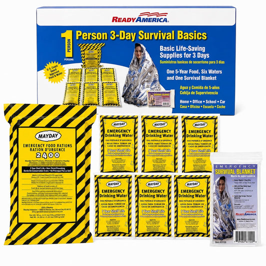 Ready America 3000 Survival Box 1-Person 3-Day, Food Water - Image 1
