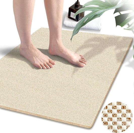 godehone Shower Mats Non Slip Without Suction Cups, PVC Loofah Bathroom Mats, Loofah Mats for Shower and Bathroom, Quick Drying, 23.6× 34.6 Inch, Beige