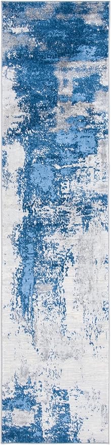 SAFAVIEH Jasper Collection Runner Rug - 2' x 8', Blue & Ivory, Modern Abstract Design, Non-Shedding & Easy Care, Ideal for High Traffic Areas in Living Room, Bedroom (JSP101M)