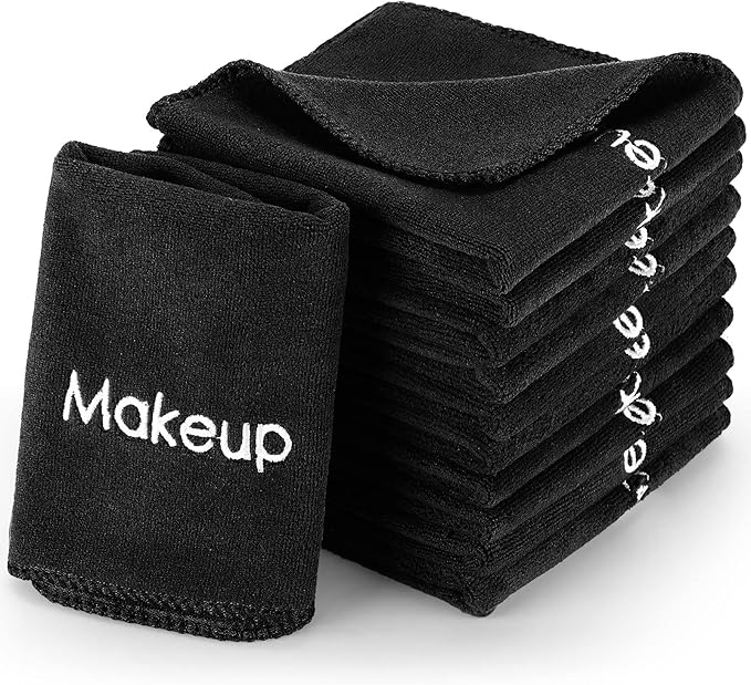 Macarrie 48 Pcs Makeup Towels Gifts Bulk for Women Easter Mother's Day Teacher Employee 12 x 12 Inch Make up Cloth Microfiber Wash Reusable Remover Face Skin Cleaning Soft Absorbent Spa Facial(Black)