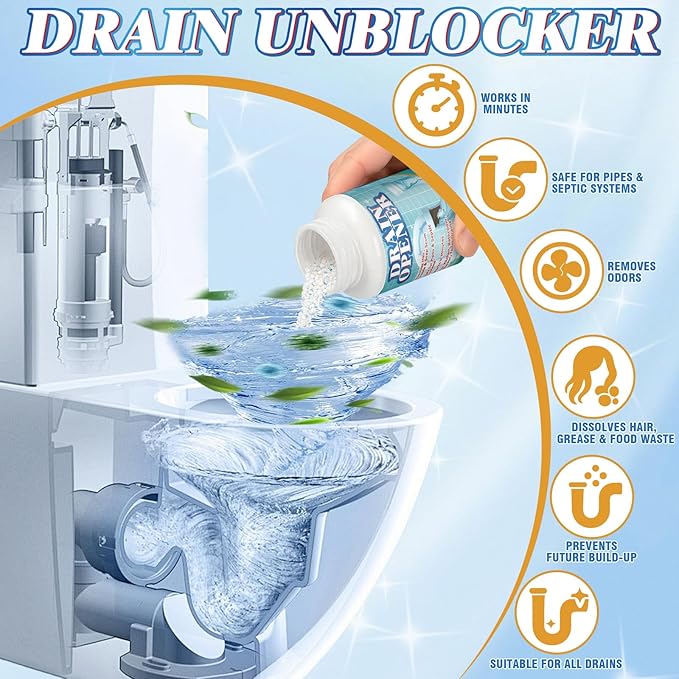 Drain Cleaner, Drain Clog Remover 260g, Fast-Acting Pipeline Dredging Agent, Heavy Duty Grease and Food Clogs for Kitchen Sink, Toilet, Shower, Sink Unblocker for Hair